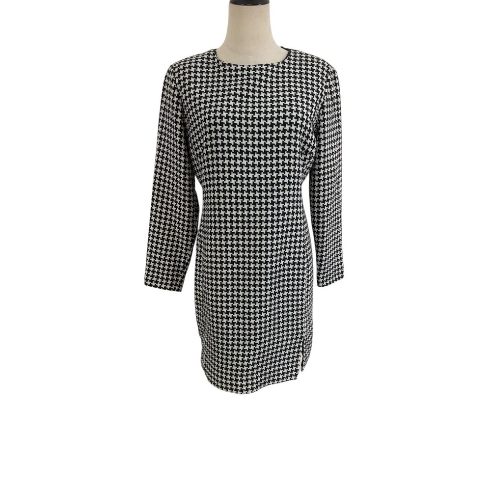 Vtg 90s JG Hook Houndstooth Shift Dress Wool Blend Mod Gogo 60s Style Sz 8p